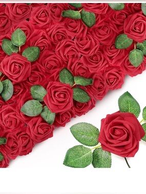 NIB Faux Roses w/Stems 250 Pcs,DIY,Bridal,Burgundy Red,3.15" Florals,Centerpiece